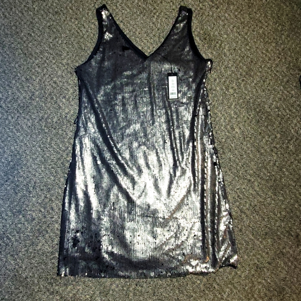 Romeo and Juliet silver sequin black dress size large, nwt $195